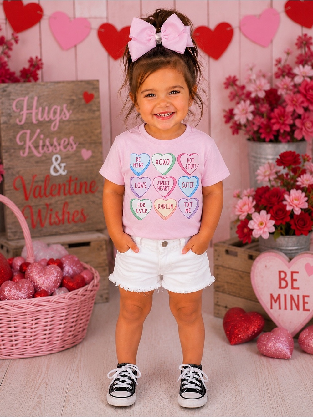BRAND NEW WITH TAGS Pink Conversation Hearts Valentine Shirt Girls Candy Tee